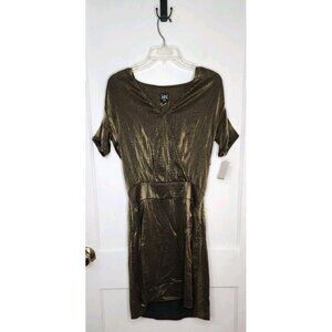 Swildens Short Sleeve Faux Wrap Metallic Green Gold Dress Size 1 / XS Small NWT